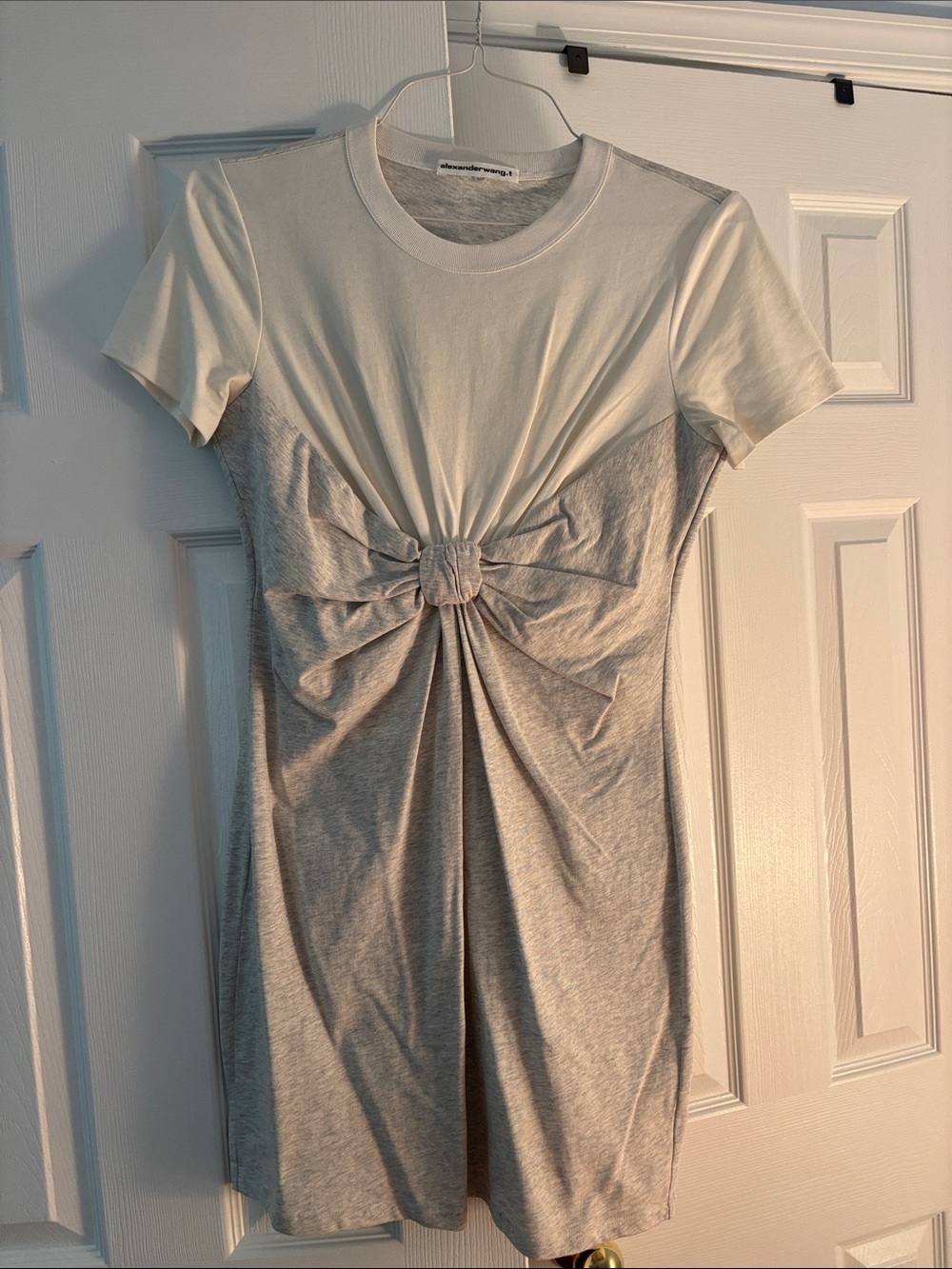 Alexander Wang Ivory and Heather Gray Knot-Front Mini Dress